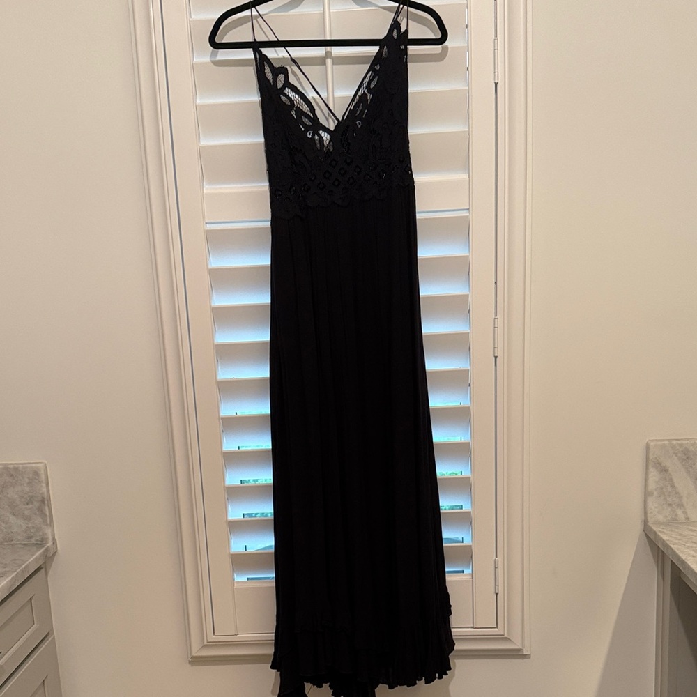 Free People black Adela Lace V-Neck Maxi Dress